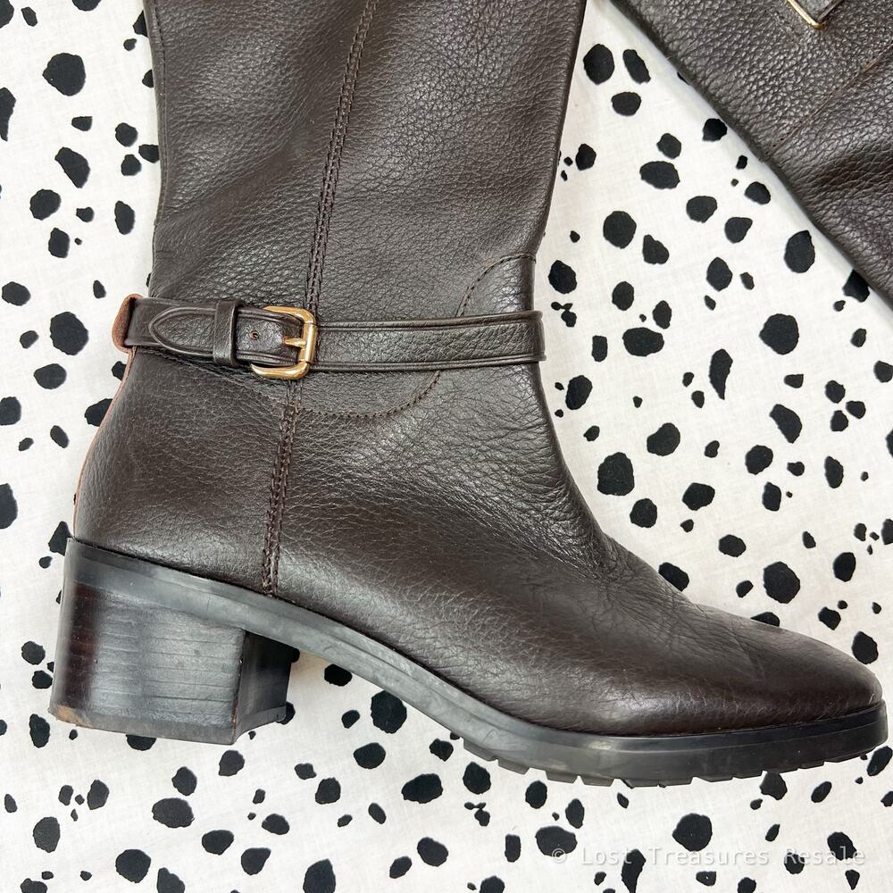 Coach | Sullivan Brown Leather Knee High Boots Gold Hardware Riding Womens 9.5 - Picture 2 of 11
